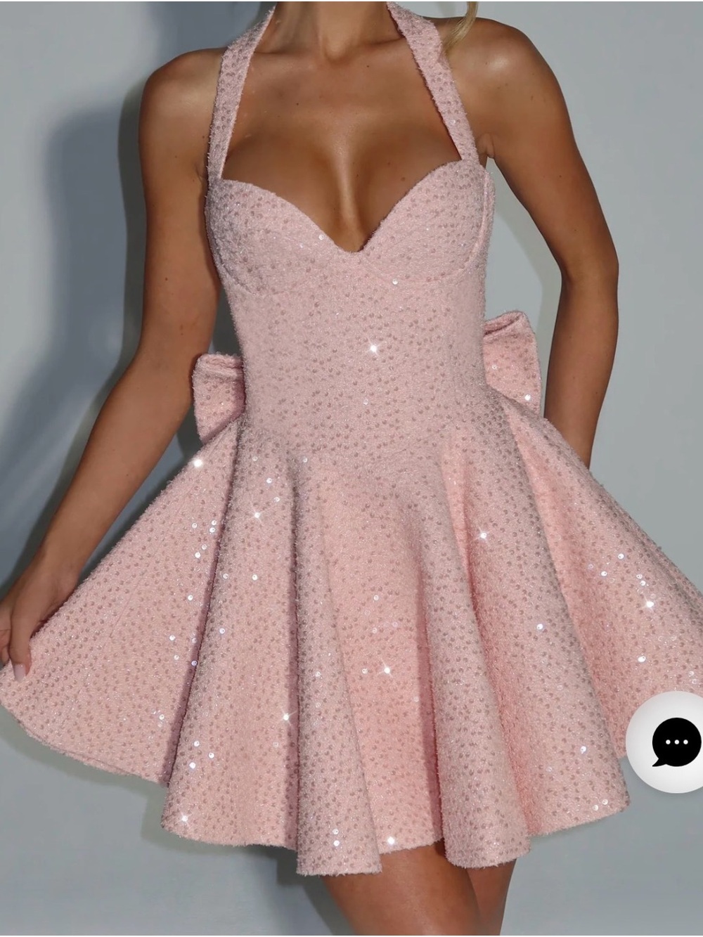 Sparkling Halter Fit & Flare Mini Dress in Blush Pink